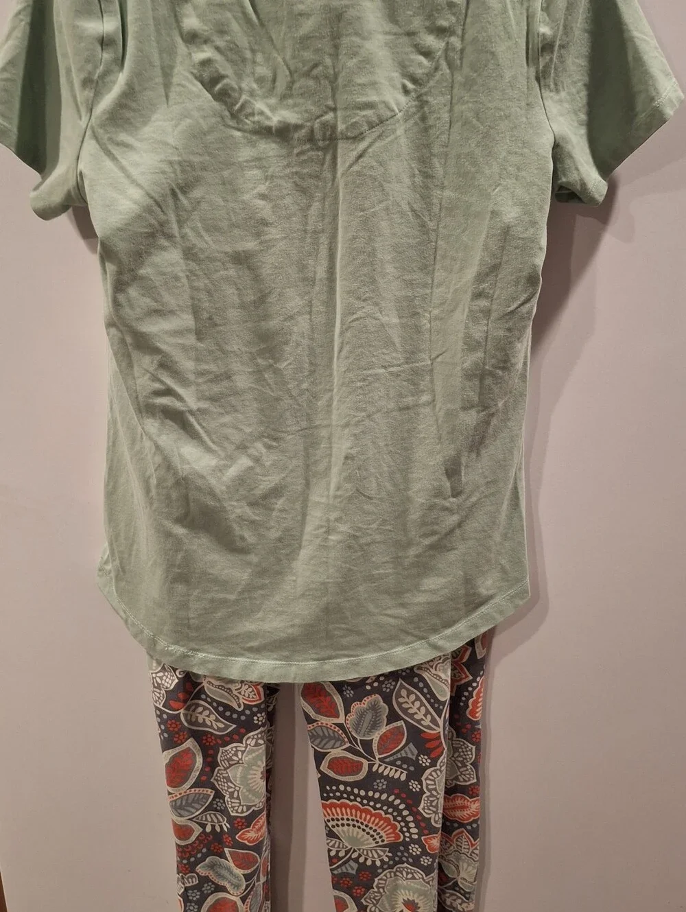 Vera Bradley Sage Green Short Sleeve Pocket Tee With Floral PJ Pants